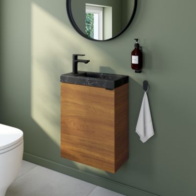 Meuble lave mains suspendu l.44 x H.55 x P.23 cm, effet noyer, GoodHome Imandra