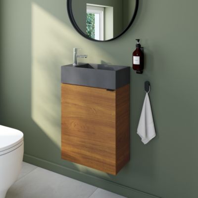 Meuble lave mains suspendu l.44 x H.55 x P.23 cm, effet noyer, GoodHome Imandra