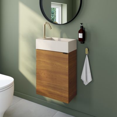 Meuble lave mains suspendu l.44 x H.55 x P.23 cm, effet noyer, GoodHome Imandra