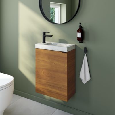Meuble lave mains suspendu l.44 x H.55 x P.23 cm, effet noyer, GoodHome Imandra
