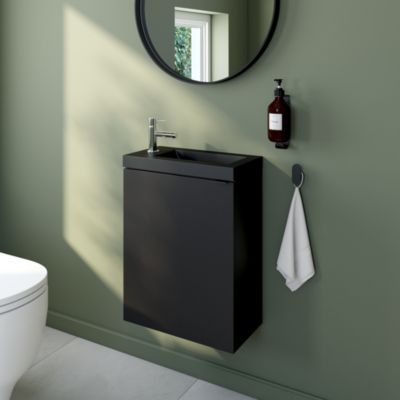 Meuble lave mains suspendu l.44 x H.55 x P.23 cm, noir mat, GoodHome Imandra