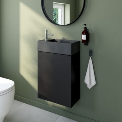 Meuble lave mains suspendu l.44 x H.55 x P.23 cm, noir mat, GoodHome Imandra