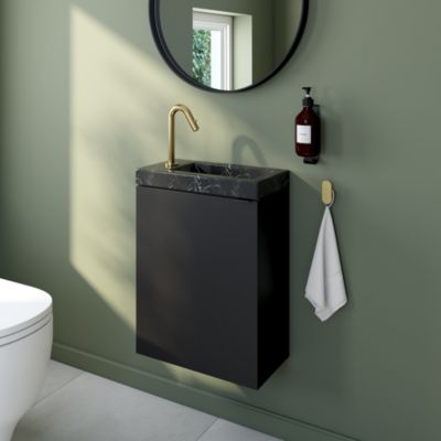 Meuble lave mains suspendu l.44 x H.55 x P.23 cm, noir mat, GoodHome Imandra