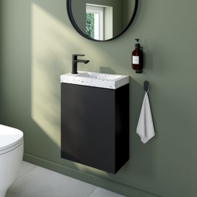 Meuble lave mains suspendu l.44 x H.55 x P.23 cm, noir mat, GoodHome Imandra