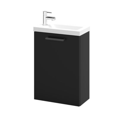 Meuble lave mains suspendu noir mat l.43,5 cm 1 porte Imandra + plan vasque blanc résine Beni, GoodHome
