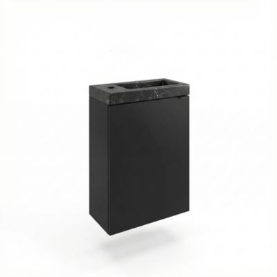 Meuble lave-mains suspendu noir mat l.44 cm Imandra + plan vasque effet marbre noir, GoodHome