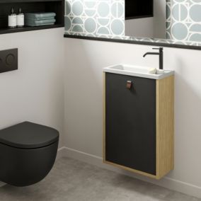 Meuble lave mains suspendu noir mat + plan vasque l.46 x H.69 x P.23 cm, ouverture à droite, Decotec Decotec Havana