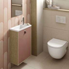Meuble lave mains suspendu tarracotta mat + plan vasque l.46 x H.69 x P.23 cm, ouverture à gauche, Decotec Havana