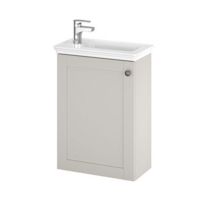 Meuble lave mains suspendu taupe l.43,5 cm 1 porte Imandra + plan vasque blanc céramique Endell, GoodHome