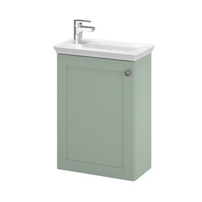 Meuble lave mains suspendu vert sauge l.43,5 cm 1 porte Imandra + plan vasque blanc céramique Endell, GoodHome
