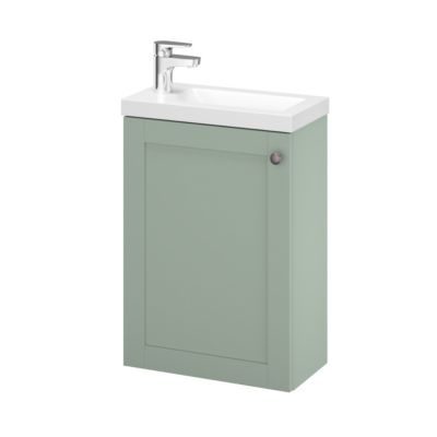 Meuble lave mains suspendu vert sauge l.43,5 cm 1 porte Imandra + plan vasque blanc résine Beni, GoodHome