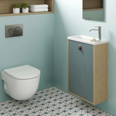 Meuble lave mains suspendu vert toundra + plan vasque l.46 x H.69 x P.23 cm, ouverture à droite, Decotec Havana