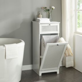 Meuble à linge Karlsoey MDF PVC effet rotin 90 x 38 x 40 cm blanc en.casa