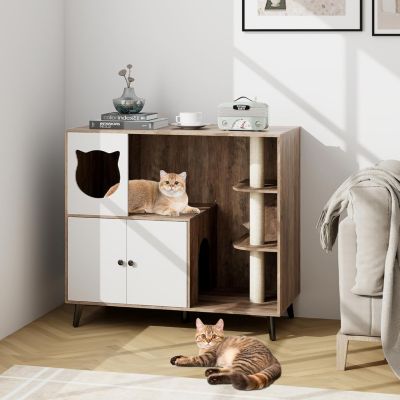 Meuble Litiere Chat avec Arbre a Chats, 100 x 50 x 90CM, Cache Litiere Chat avec Poteau à Gratter en Sisal, Condo
