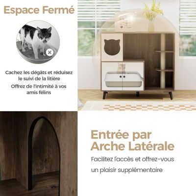 Meuble Litiere Chat avec Arbre a Chats, 100 x 50 x 90CM, Cache Litiere Chat avec Poteau à Gratter en Sisal, Condo