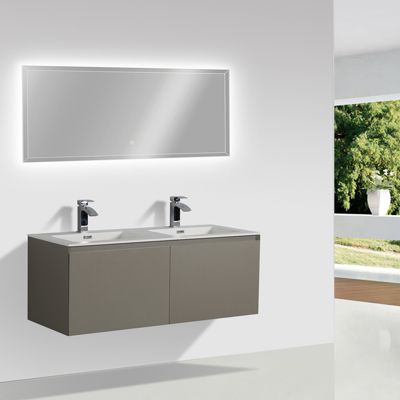 Meuble Luna 1200 gris mat, Avec miroir LED 2073, Brillant