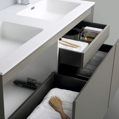 Meuble Luna 1200 gris mat, Avec miroir LED 2073, Brillant