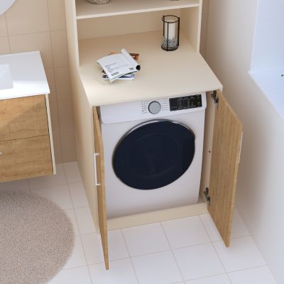 Meuble machine à laver beige et effet bois l.73 x H.186 x P.75 cm, Luma