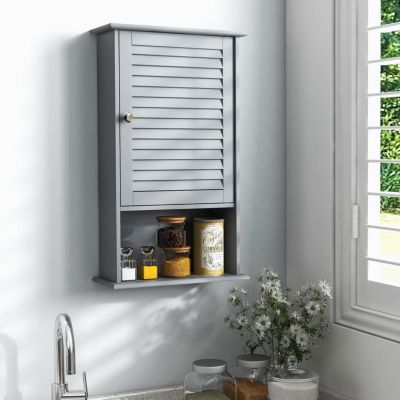 Meuble Mural de Salle de Bain, avec Etagère Réglable,avec Porte Persienne et 1 Etagère Ouverte, 42x17x70cm (Gris)