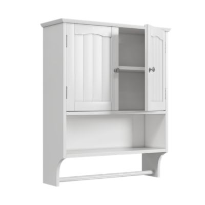 Meuble mural salle de bain blanc avec porte-serviettes, armoire à pharmacie à 2 étagères réglables, multi-usage