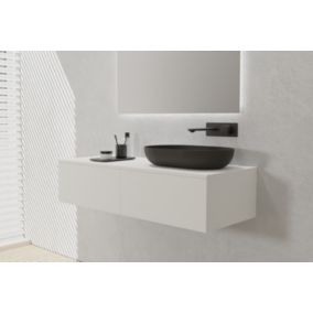 Meuble mural suspendu MDF design sous-vasque avec 2 tiroirs, 120x48x28cm, TLB120, Blanc mat