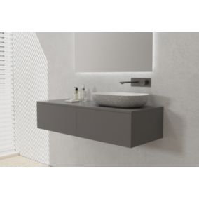 Meuble mural suspendu MDF design sous-vasque avec 2 tiroirs, 120x48x28cm, TLB120, Gris doux mat