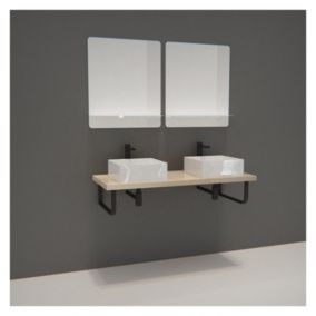 Meuble - Plan suspendu 120 cm + 2 Vasques + 2 Miroirs + Equerres porte serviettes - WILL