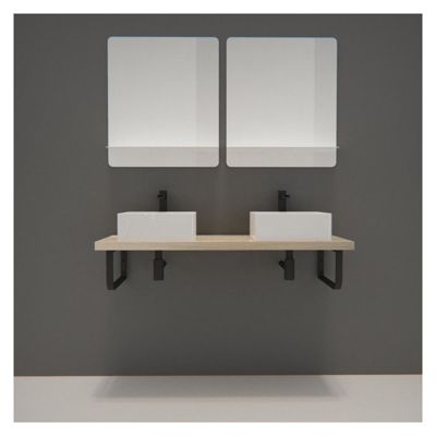 Meuble - Plan suspendu 120 cm + 2 Vasques + 2 Miroirs + Equerres porte serviettes - WILL