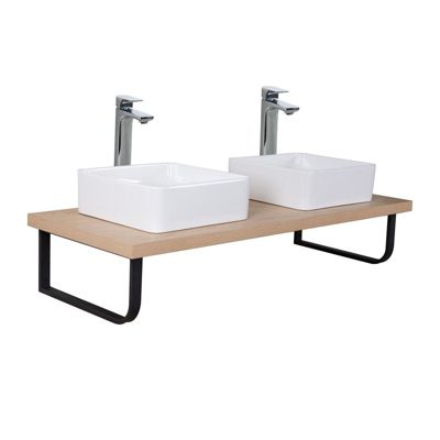 Meuble - Plan suspendu 120 cm + 2 Vasques + 2 Miroirs + Equerres porte serviettes - WILL