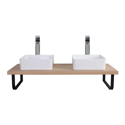 Meuble - Plan suspendu 120 cm + 2 Vasques + 2 Miroirs + Equerres porte serviettes - WILL