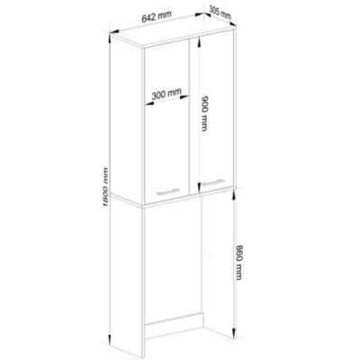 Meuble pour machine à laver AKORD FIN Blanche 64 cm 2 portes façade Blanche 4 étagères 64x30x180 cm