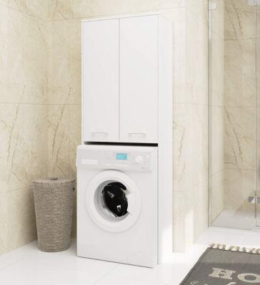 Meuble pour machine à laver AKORD FIN Blanche 64 cm 2 portes façade Blanche 4 étagères 64x30x180 cm