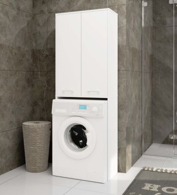 Meuble pour machine à laver AKORD FIN Blanche 64 cm 2 portes façade Blanche 4 étagères 64x30x180 cm