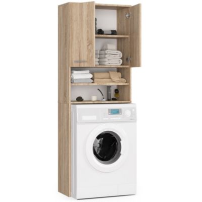 Meuble pour machine à laver AKORD FIN Chêne Sonoma 64 cm 2 portes façade Chêne Sonoma 4 étagères 64x30x180 cm