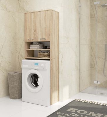Meuble pour machine à laver AKORD FIN Chêne Sonoma 64 cm 2 portes façade Chêne Sonoma 4 étagères 64x30x180 cm