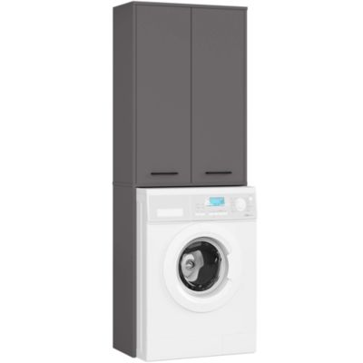 Meuble pour machine à laver AKORD FIN Gris Graphite 64 cm 2 portes façade Gris Graphite 4 étagères 64x30x180 cm
