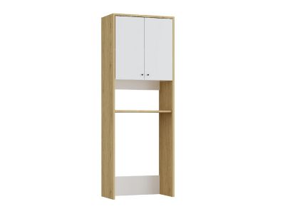 Meuble pour machine à laver avec double portes - L65 x H180 cm - Blanc et naturel clair - WORIKA