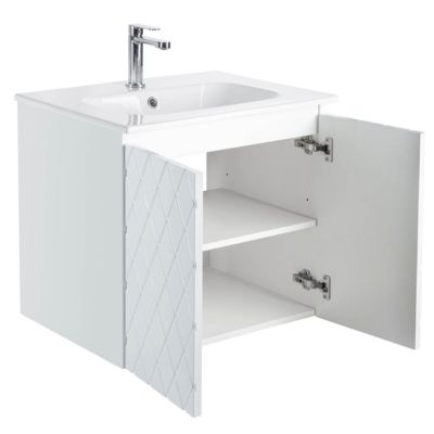 Meuble Prémonté sous vasque Blanc 2 portes 60CM LOSANGE - bain-bain