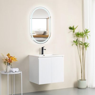 Meuble Prémonté sous vasque Blanc 2 portes strié 60CM LINEA - bain-bain