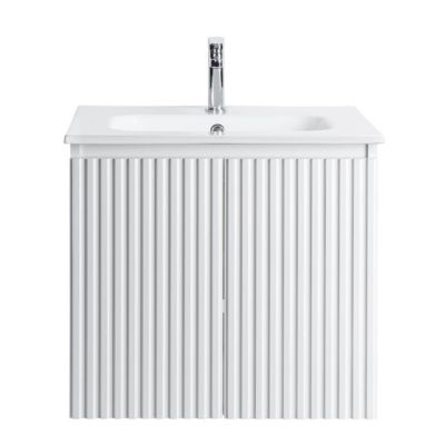 Meuble Prémonté sous vasque Blanc 2 portes strié 60CM LINEA - bain-bain