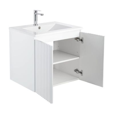 Meuble Prémonté sous vasque Blanc 2 portes strié 60CM LINEA - bain-bain