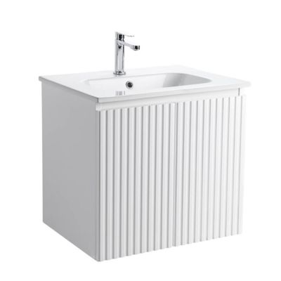 Meuble Prémonté sous vasque Blanc 2 portes strié 60CM LINEA - bain-bain
