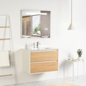 Meuble Prémonté sous vasque Blanc/Bois 80Cm MITIS - bain-bain