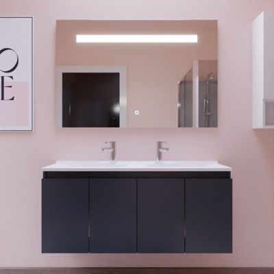Meuble PROLINE 120 cm avec plan double vasque et miroir Elégance ht80- Gris- Plan vasque en Résine