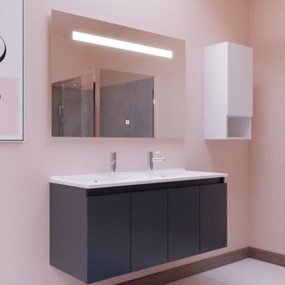 Meuble PROLINE 120 cm avec plan double vasque et miroir Elégance ht80- Gris- Plan vasque en Résine
