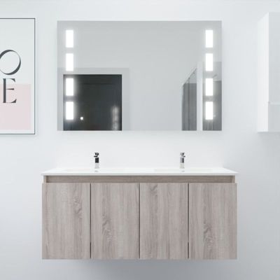 Meuble PROLINE 120 cm avec plan double vasque et miroir Prestige- Bois- Plan vasque en Céramique