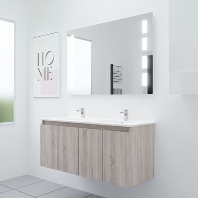 Meuble PROLINE 120 cm avec plan double vasque et miroir Prestige- Bois- Plan vasque en Céramique