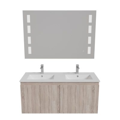 Meuble PROLINE 120 cm avec plan double vasque et miroir Prestige- Bois- Plan vasque en Céramique