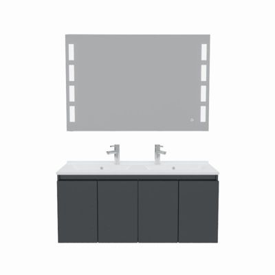 Meuble PROLINE 120 cm avec plan double vasque et miroir Prestige- Gris- Plan vasque en Résine