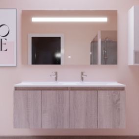 Meuble PROLINE 140 cm avec plan double vasque et miroir Elégance ht80- Bois  - vasque en résine